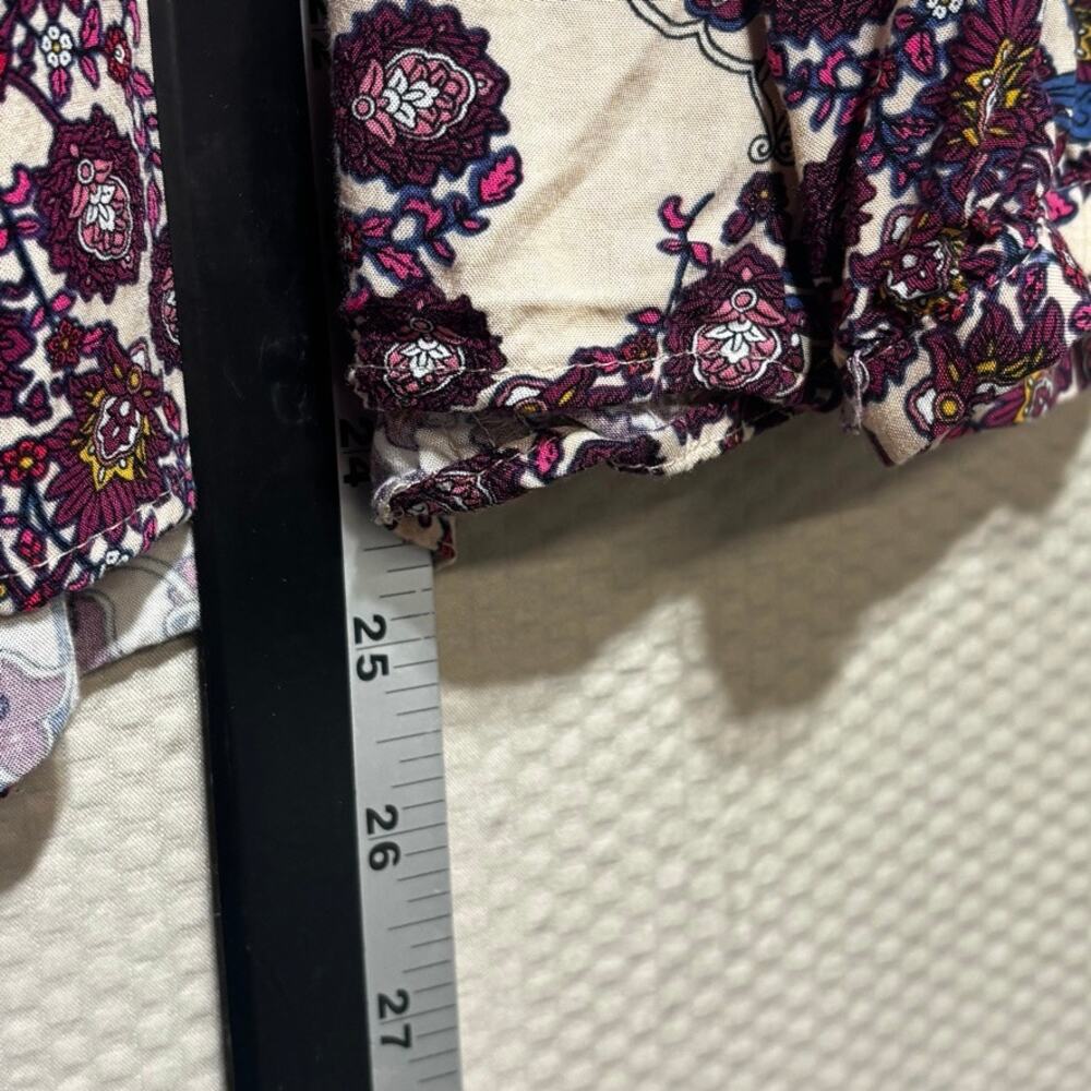 Daniel Rainn Boho Printed Peasant Blouse Split V-Neck Tassel Top - Size M - Picture 7 of 8